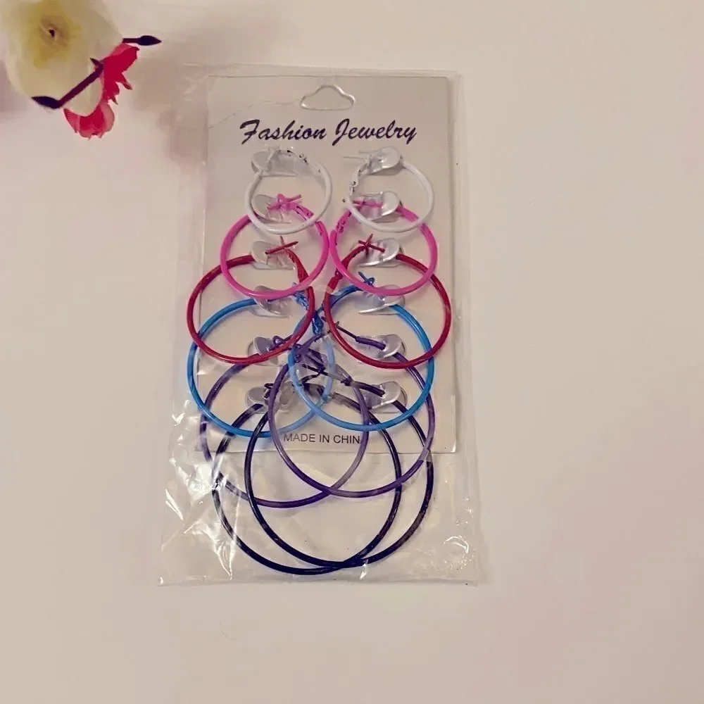 Fashion jewelry 6 pairs Color Hoop Earrings
